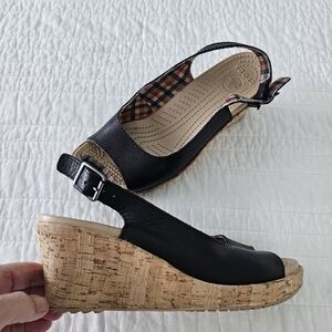 Crocs Black Leather A- Leigh Slingback Wedge Sandals Size 9